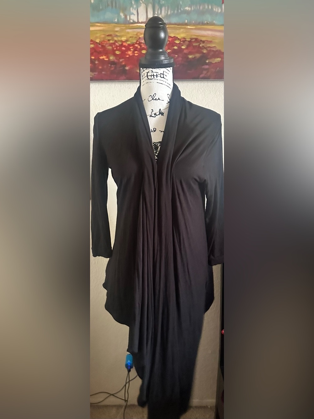 Black Draped Open-Front Cardigan